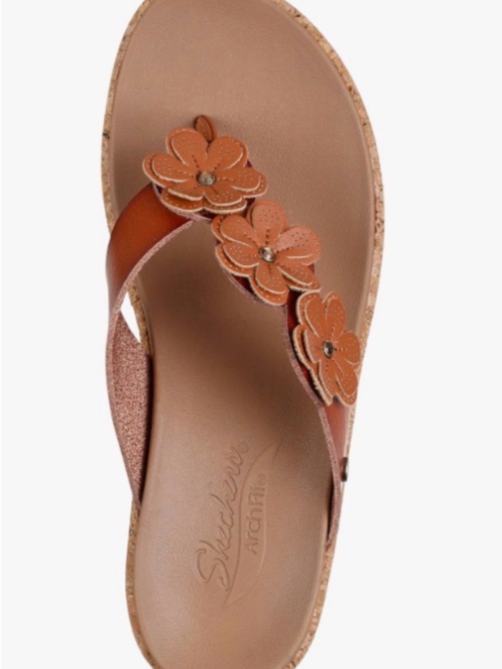 Skechers (6) Women's ARCHFIT Beverlee Rare Blossom Wedge Flip-Flop Sandal